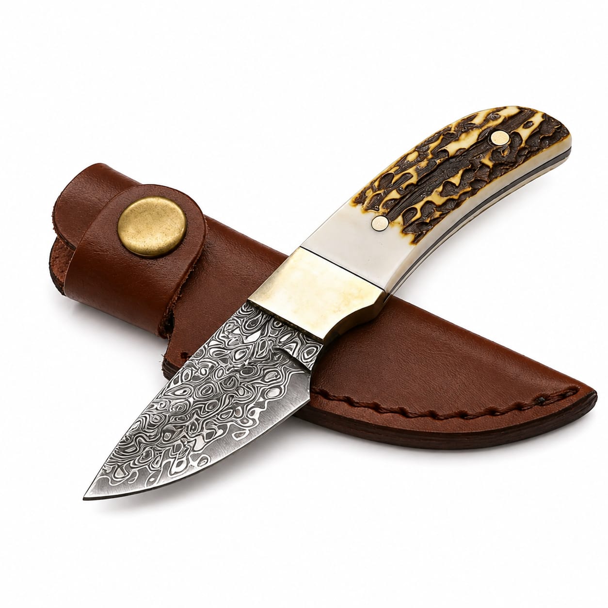 Cuchillo Artesanal de Acero Damasco con Funda